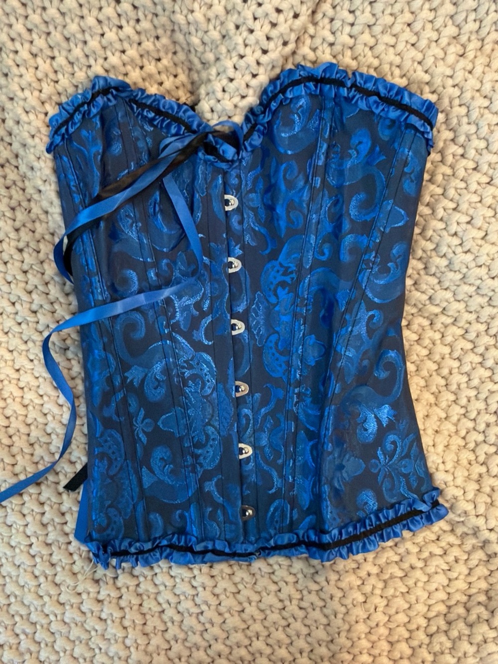 Blue Brocade Corset Top - Unbranded